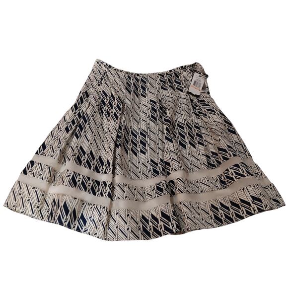 NEW 100% Silk Pleated Skirt 2 Kenneth Cole Cream Blue Dressy Career Event - Picture 1 of 11